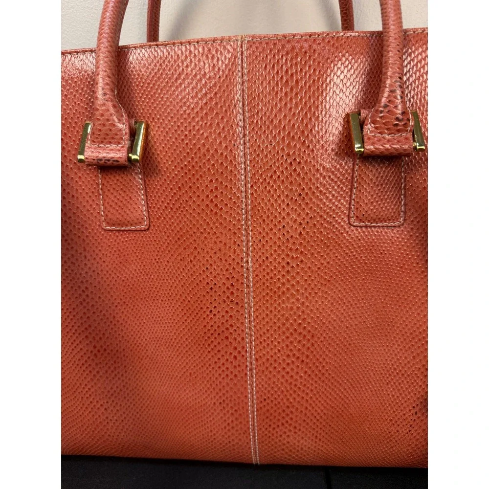 Franklin Covey Briefcase Crossbody Bag Lizard Embossed Pink Coral Leather Laptop